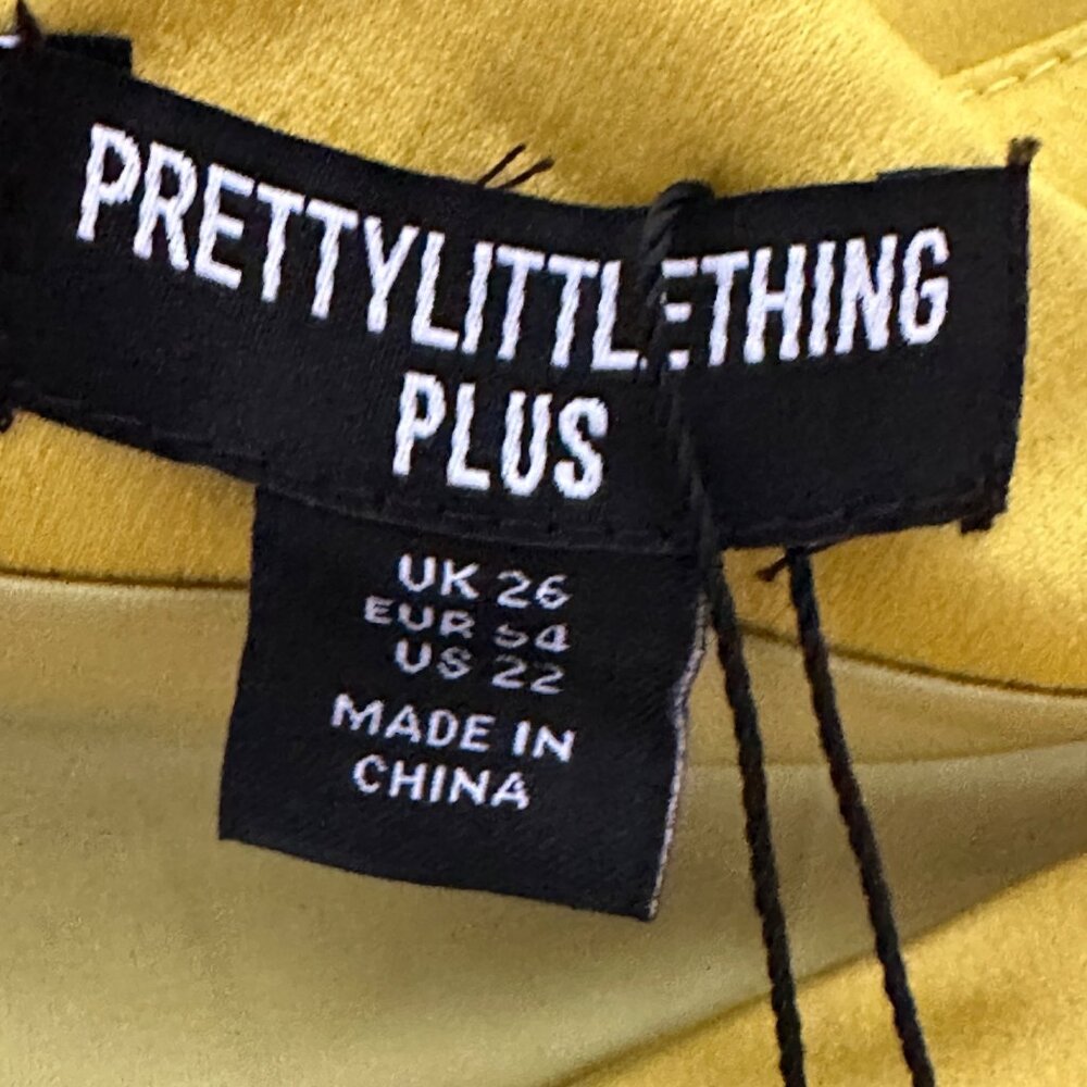 PrettyLittleThing Chartreuse Contrsucted Satin Ruched Drape Bodycon Skirt US 22 - Picture 6 of 12